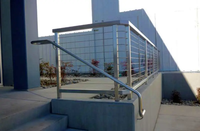 An exterior stair railing